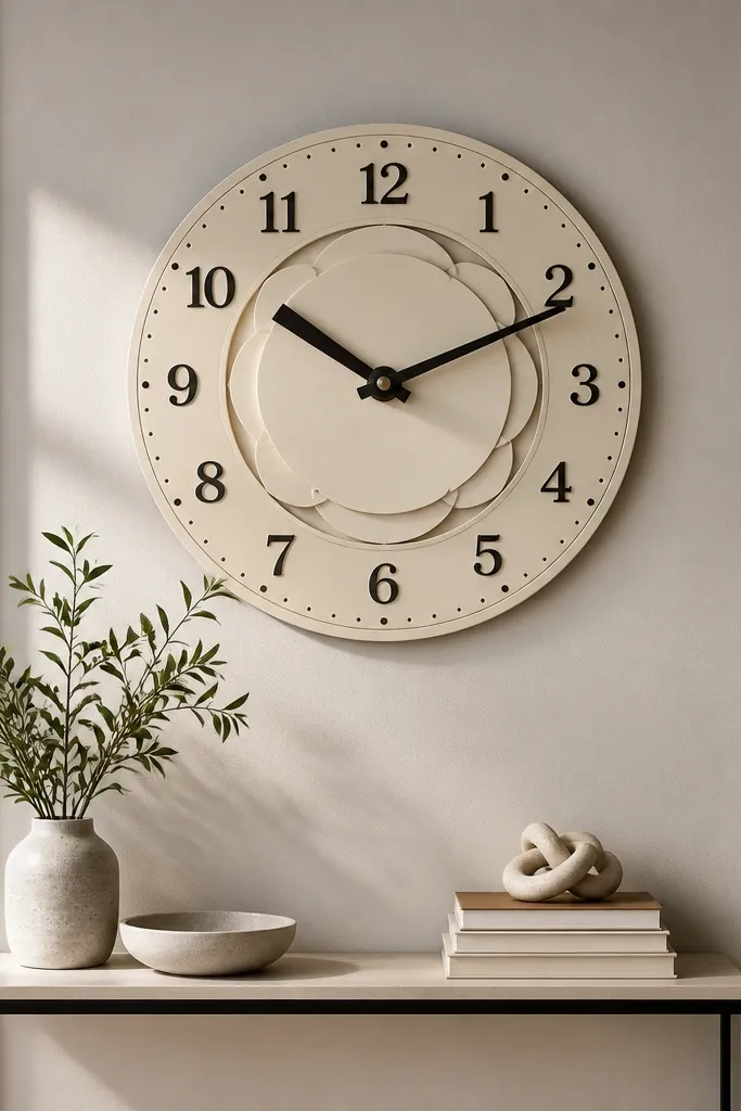 Paper wall clock with two clock hands and layered dial