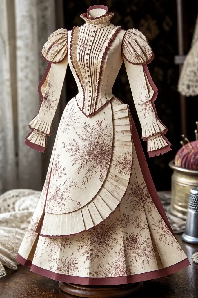 Paper doll with layered tea dress bodice and flared skirt panels