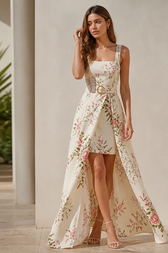 Paper doll in a summer dress with an overskirt overlay and belt loop