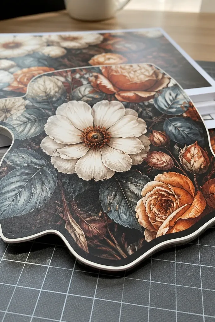 Thin printed outfit layer mounted onto thicker cardstock backing with crisp edges