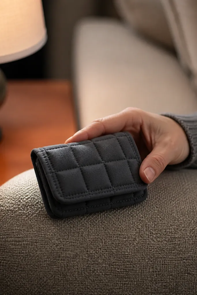 Quilted-look Altoids wallet with small stitched lines on the lid