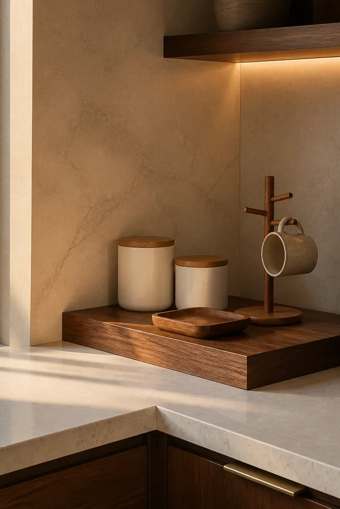 Small coffee station in a corner with a 12-inch deep organizer and jars