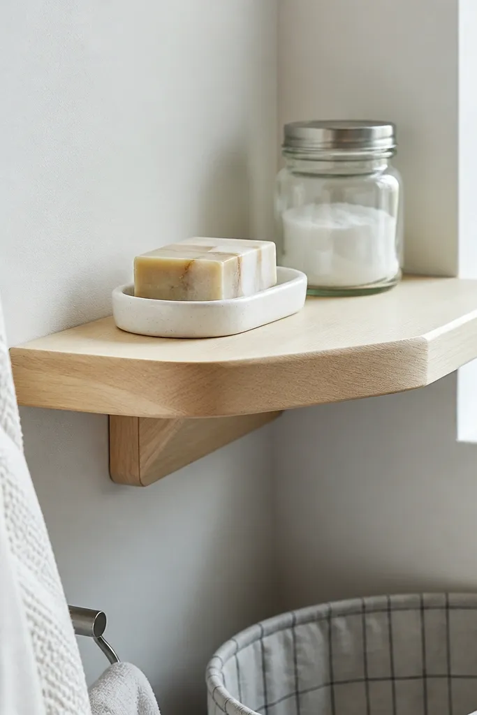 Birch plywood corner shelf with clean edge-banding and hidden brackets