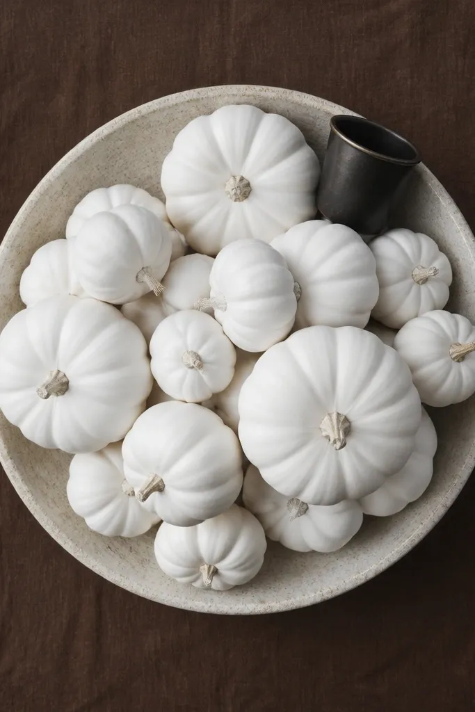 Bowl filled with pumpkins in one fall color palette