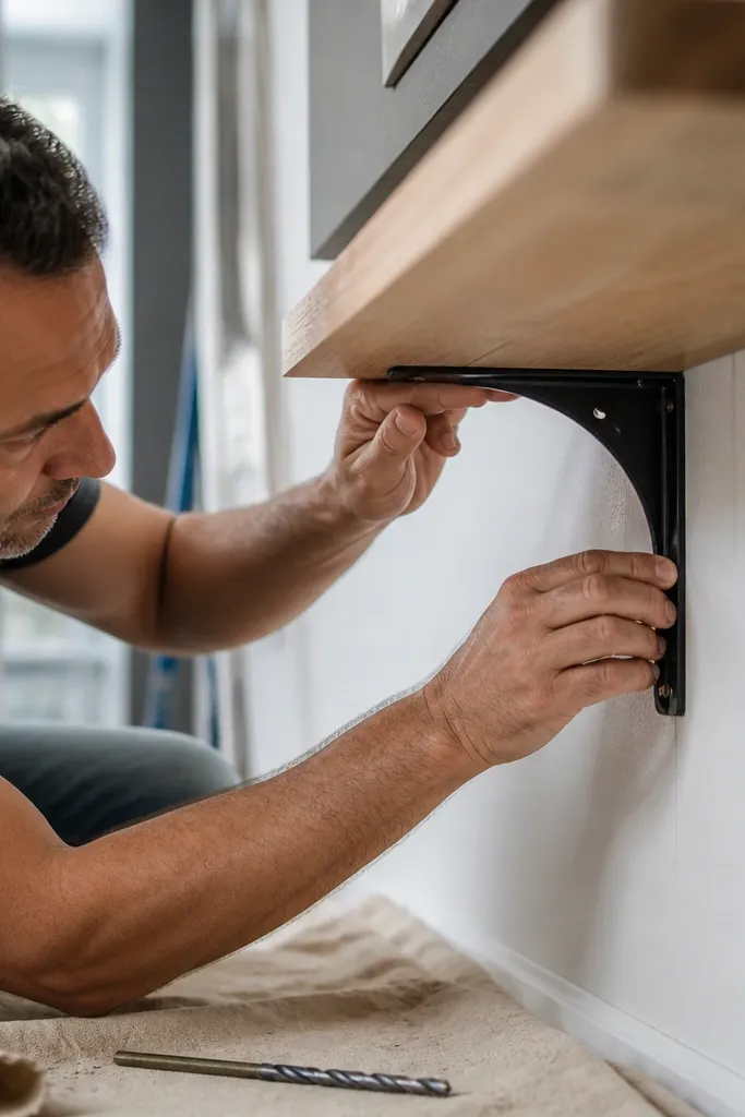 Wood shelf board with a screw hole that is slightly off alignment.