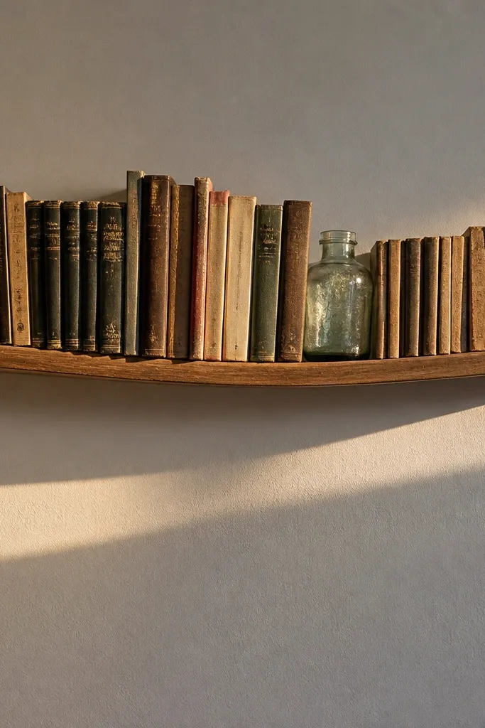 Floating shelf board with brackets placed too far apart.