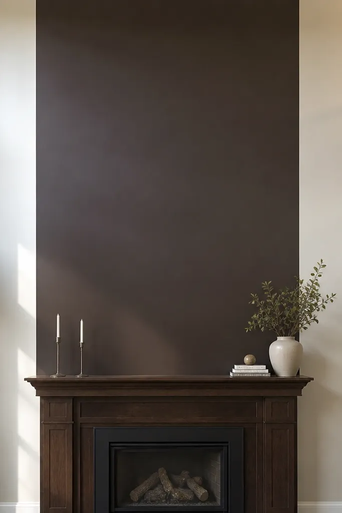 Matte off-white wall with a charcoal rectangle centered high and a sharp tape line