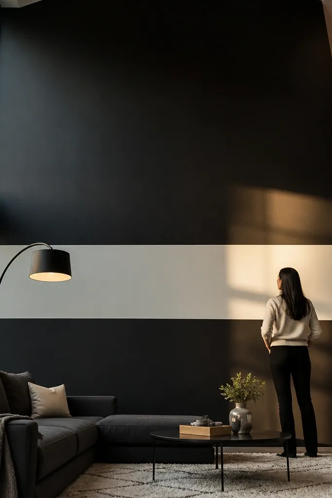 Matte black wall panel with a thin white writing strip near the center