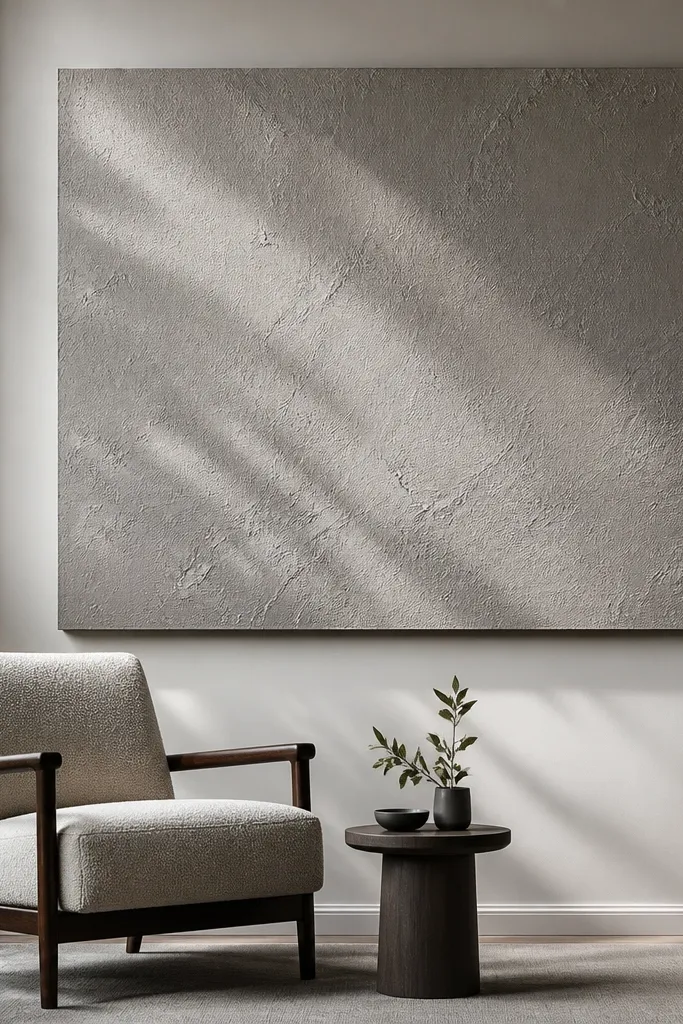 Textured paint accent rectangle with subtle canvas roller pattern on a tall wall