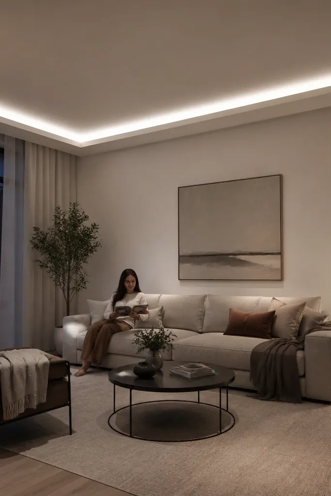 Ceiling with a shallow cove line and soft indirect light gap