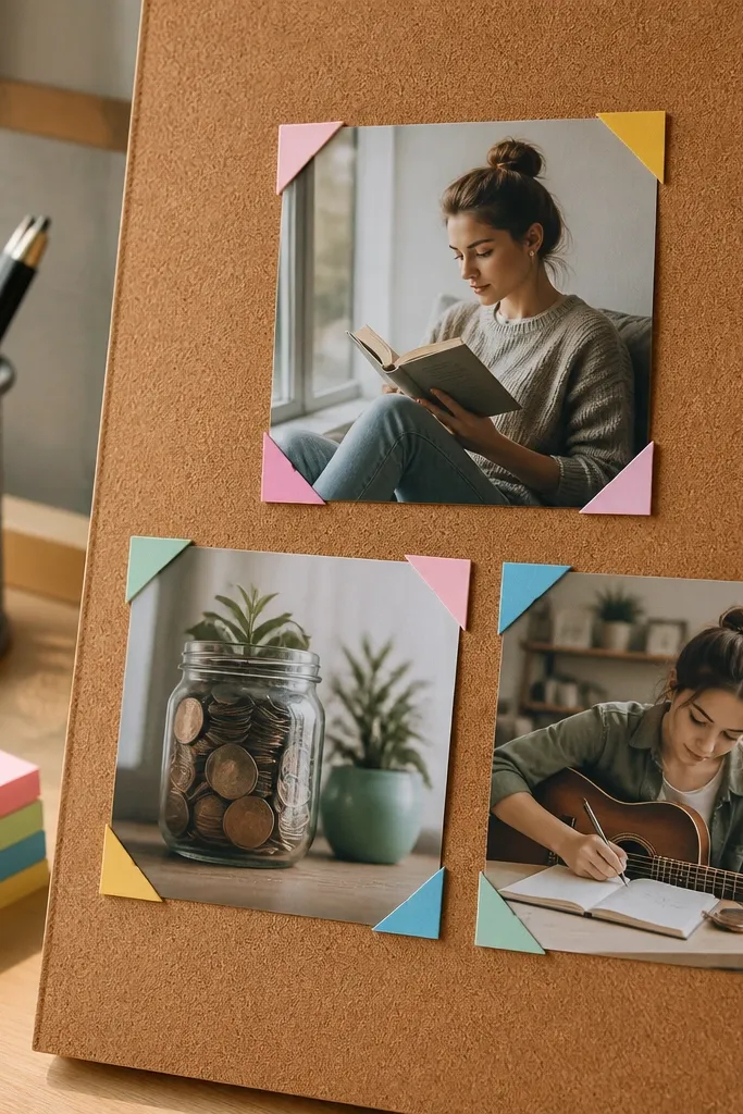 Pastel rainbow corner frames with small goal icons in each corner