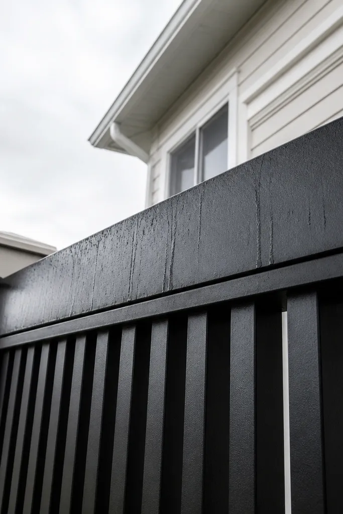 Modern window grill with vertical bars and a thicker top channel bar