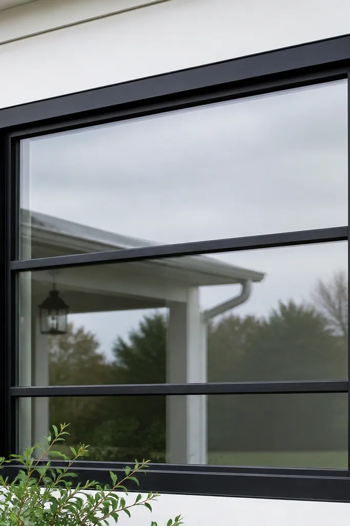 Window grill with a simple rectangular frame and two internal horizontal rails