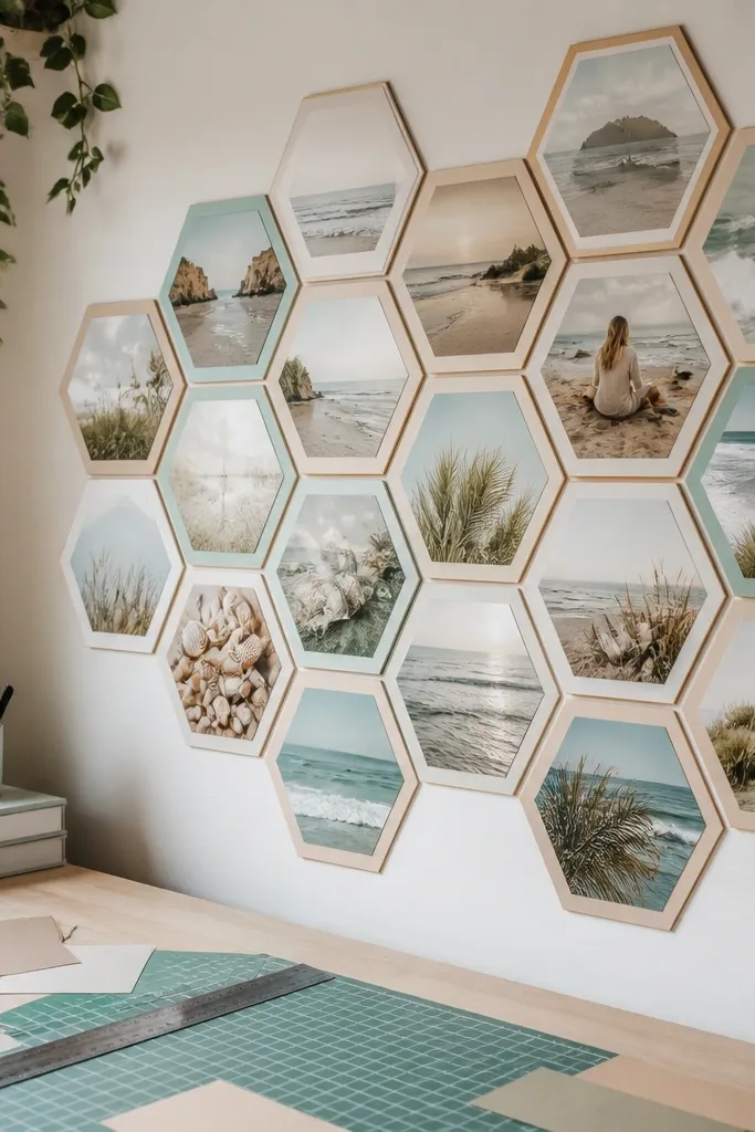 Photos arranged in a hexagon pattern with equal spacing