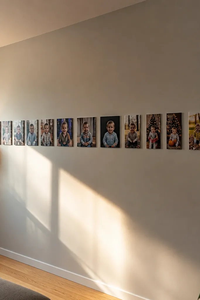 A long horizontal timeline strip of photos with small gaps