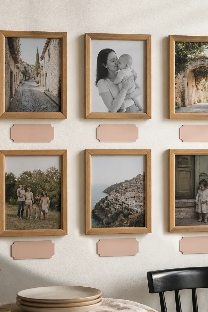 Two rows of photos with small caption labels beneath each