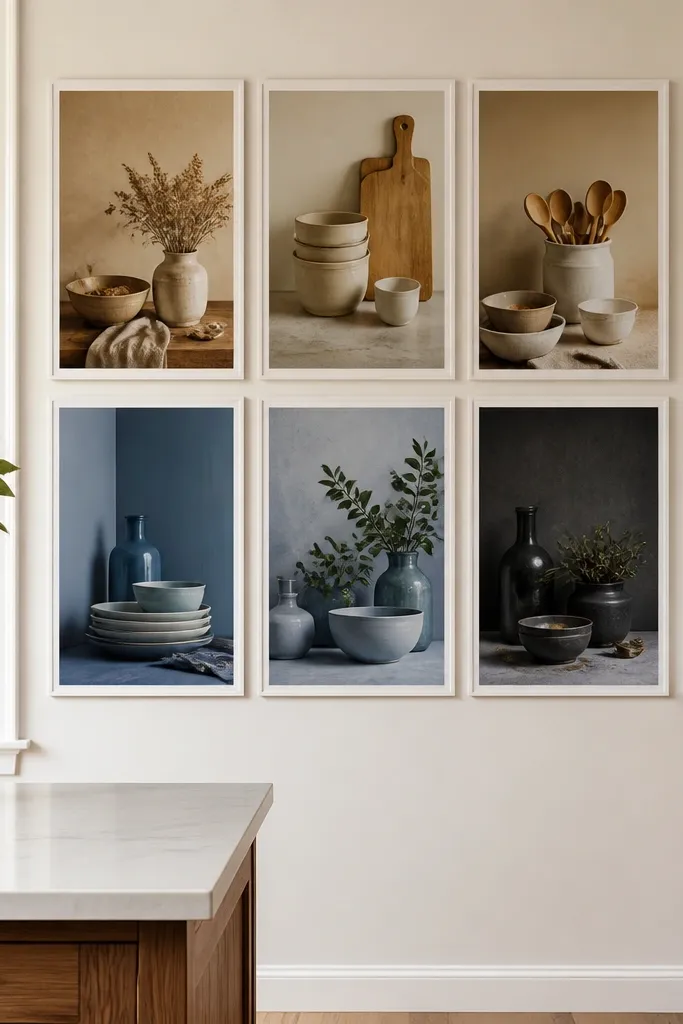 Six mini panels arranged with color-blocking style spacing