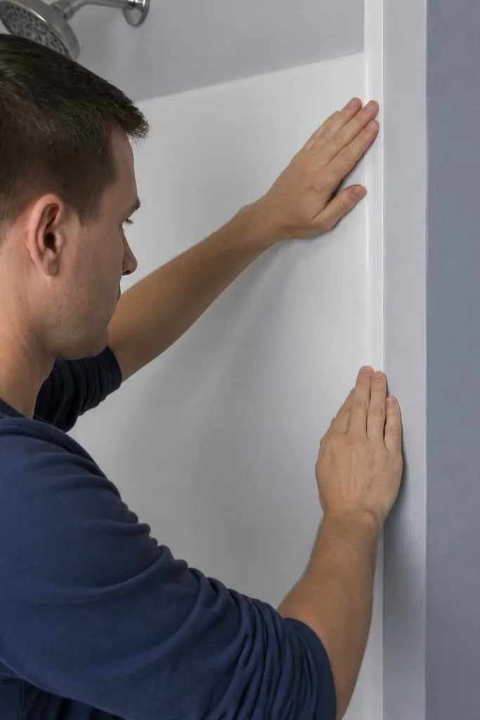 Clean white edge trim around a small bathtub or shower surround