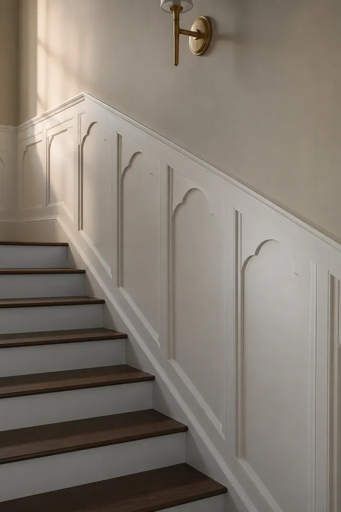 Wainscoting panels with small arched tops and rectangular bottoms