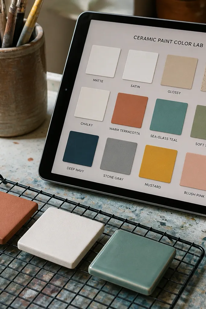 Paint chips in warm tones arranged like a lab notebook