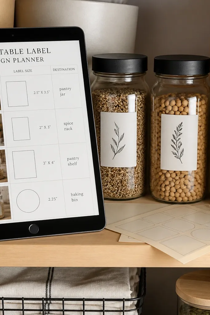 A tidy label mockup grid with font and size notes