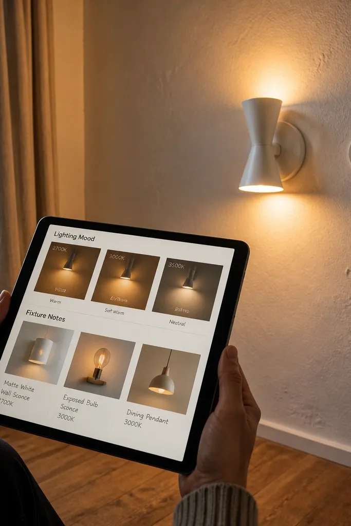 Soft warm lighting photos with lamp types and temperature labels