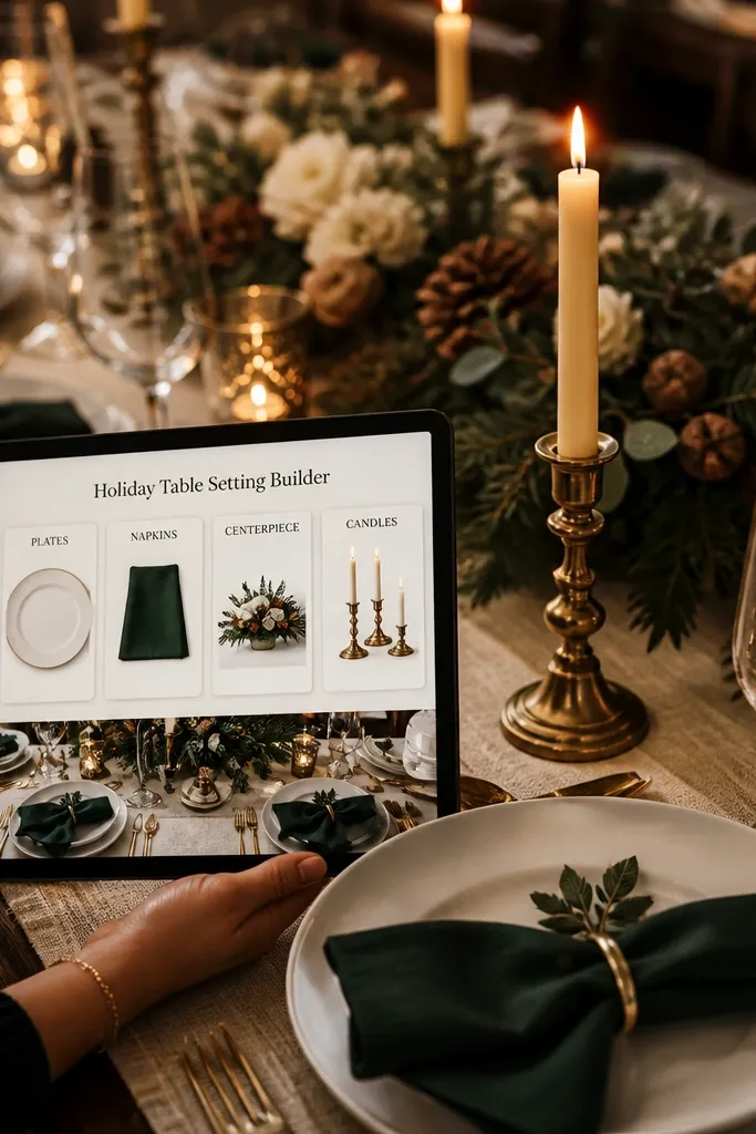 A table setting grid with place cards and color palette labels