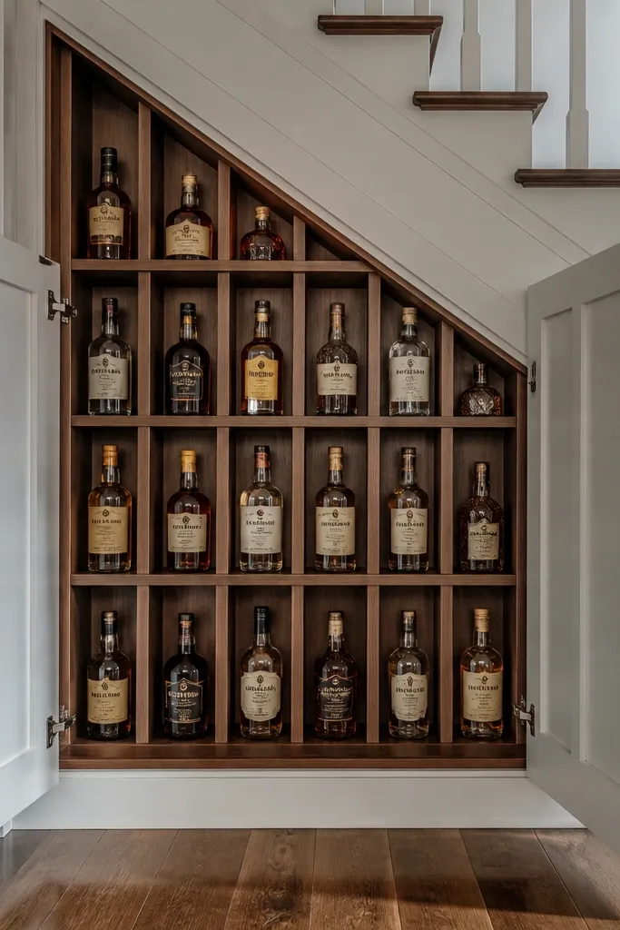 White shaker cabinet doors with a wine rack visible behind