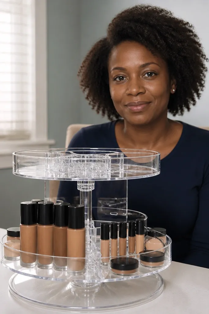 Rotating organizer with a ring dedicated to face products