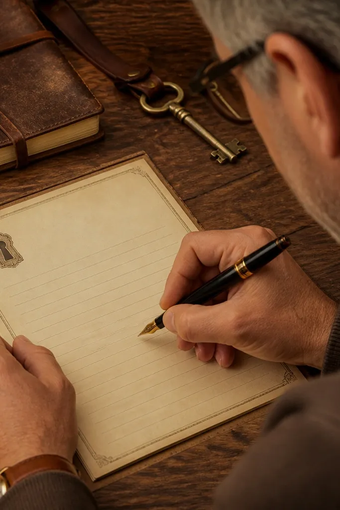 Parchment paper with an antique keyhole accent and minimal writing lines