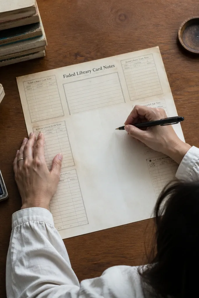 Ivory paper with a library card layout and blank writing area
