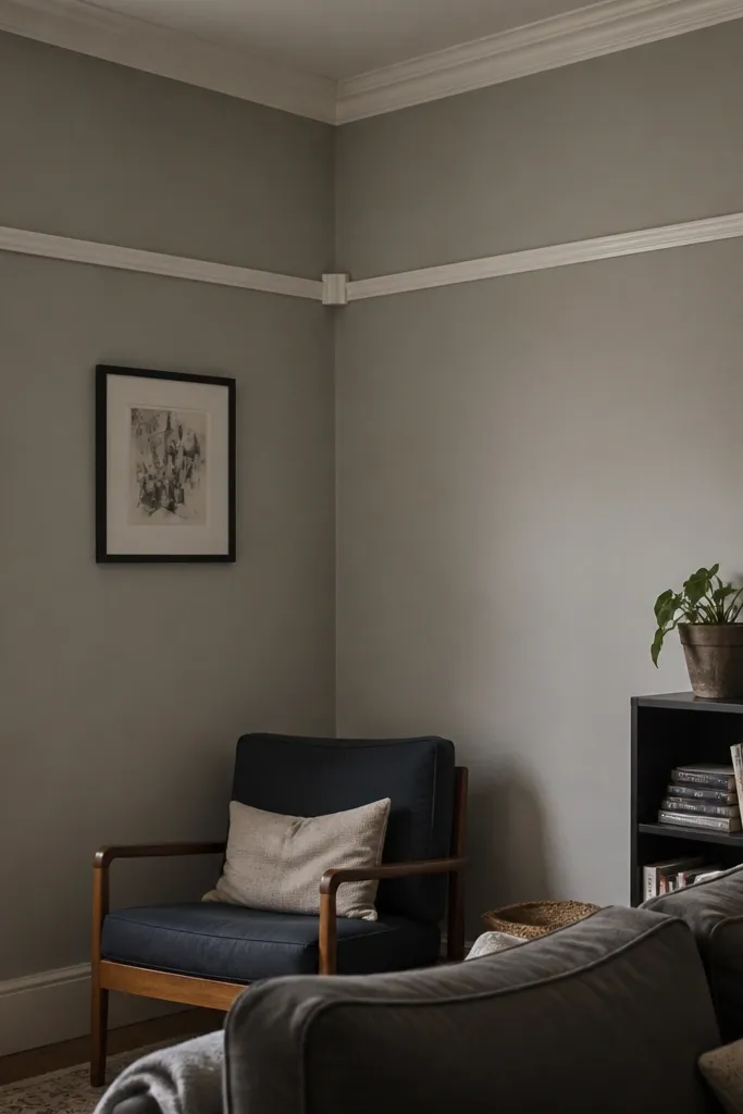 Picture rail trim wrapping corners with small decorative corner blocks