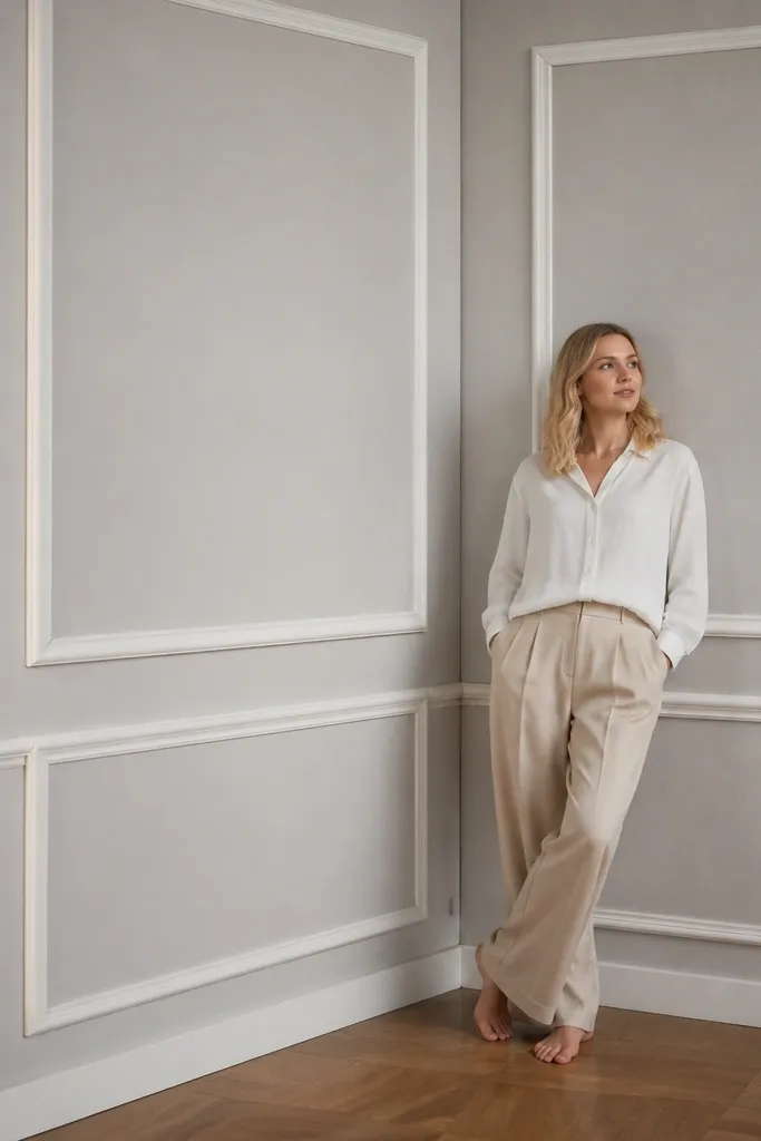 Large rectangular trim frames on a cream wall with crisp white lines