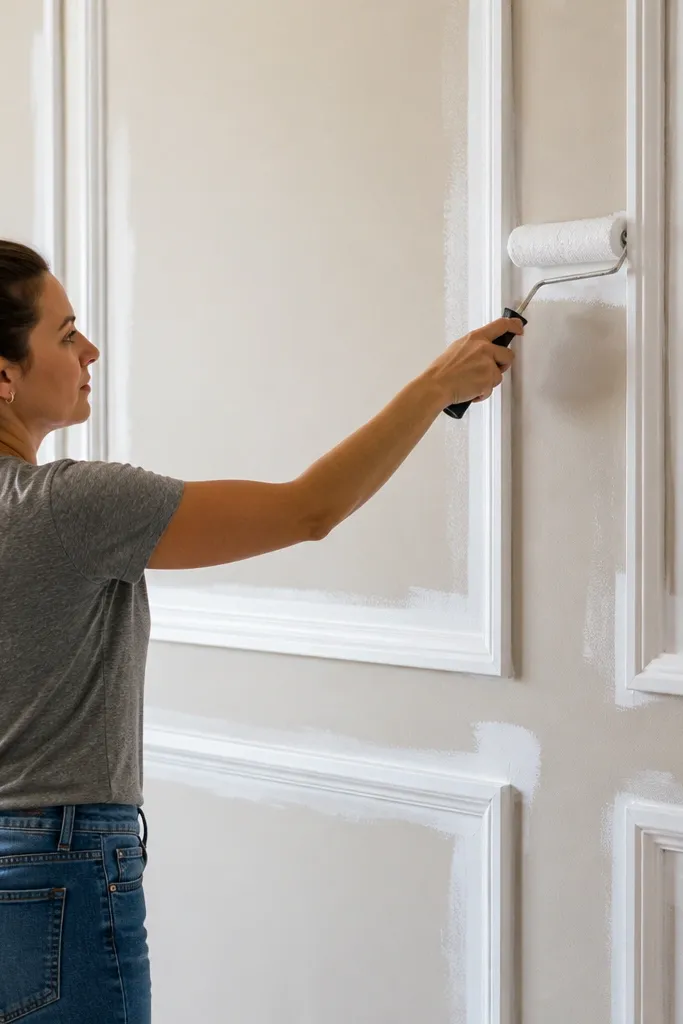 Flat decorative panel overlay trim with simple borders on a smooth wall