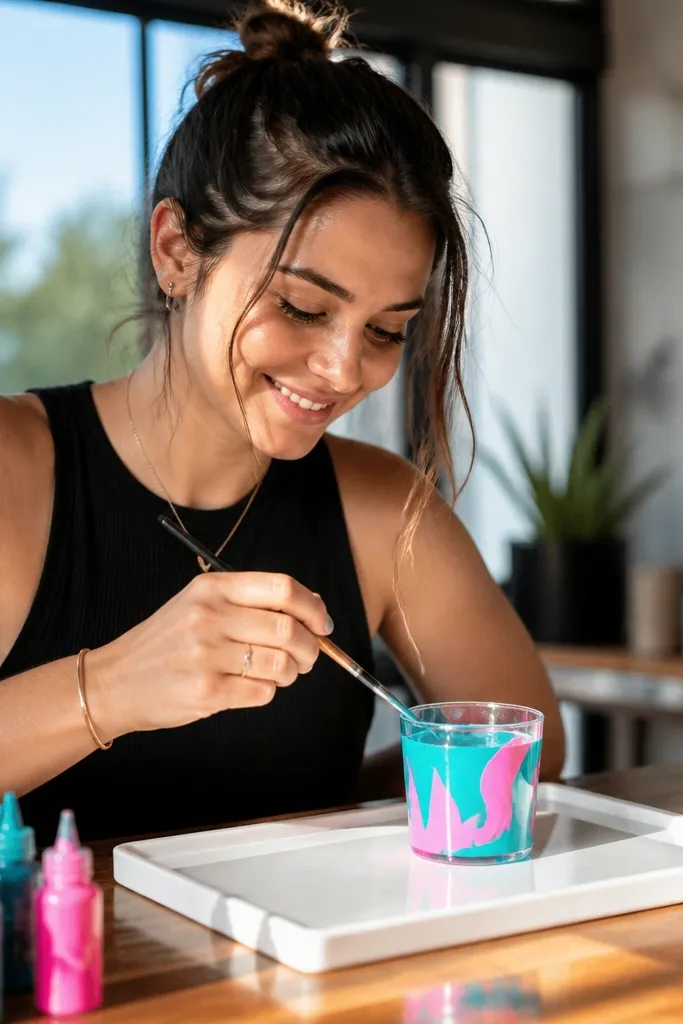 Clear gel candle with bold painted lines and bright marker shapes