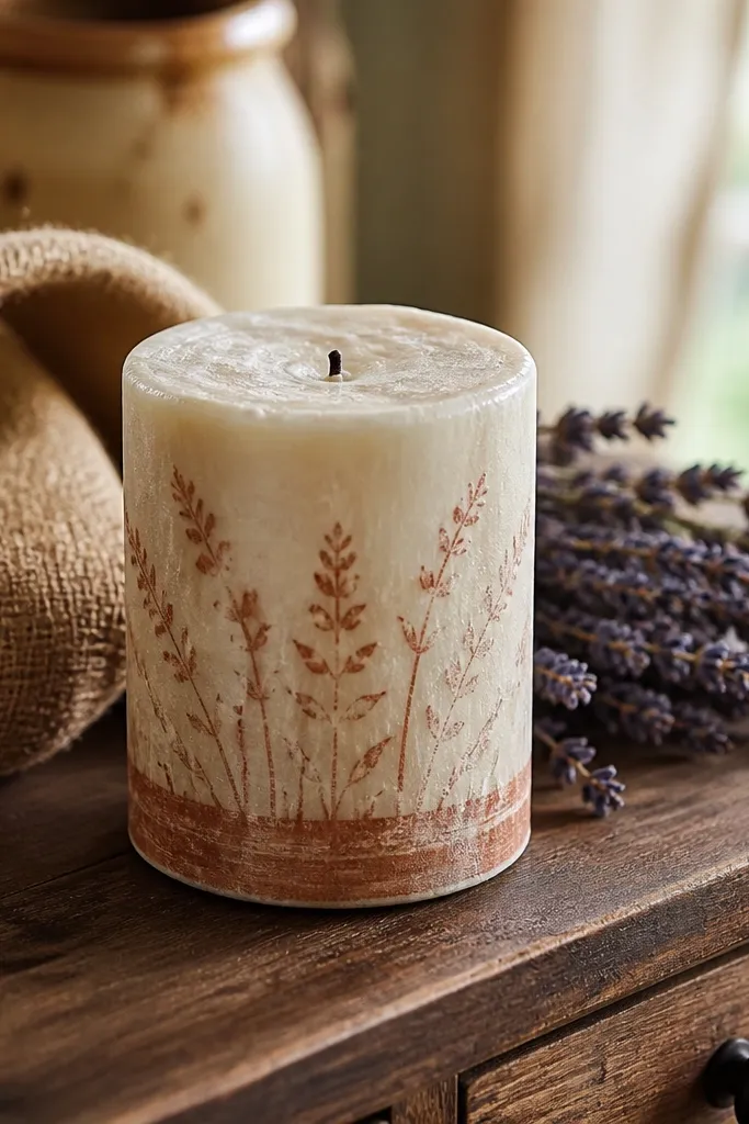 Matte tallow candle with faded chalky lettering