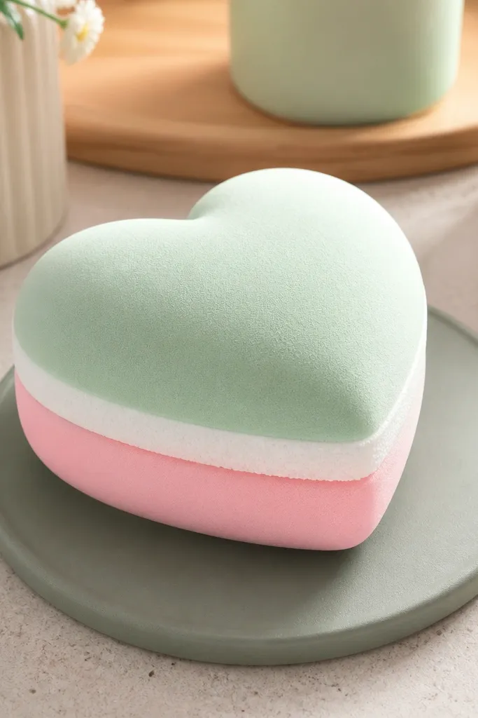 Heart-shaped gelato scoop squishy with pastel pink and mint layers