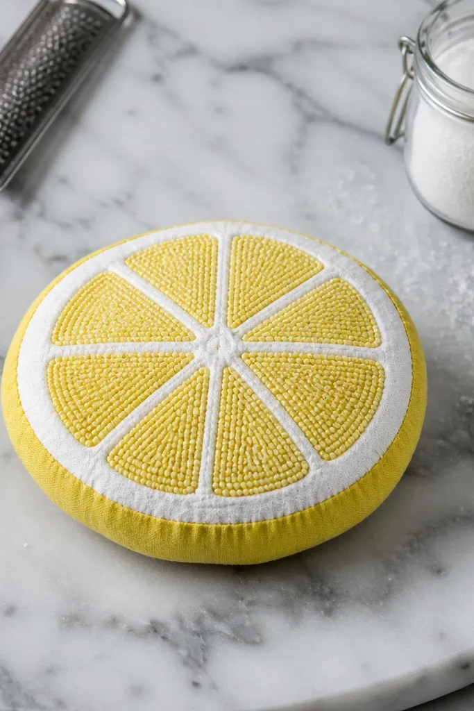 Yellow lemon slice squishy with tiny white sugar dots