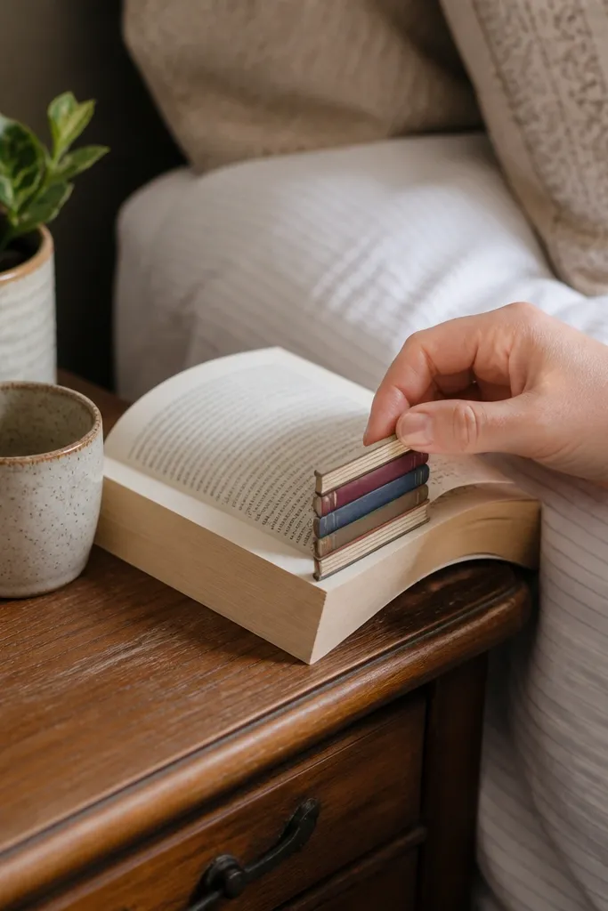 Stack of tiny paper books squishy bookmark with pastel covers