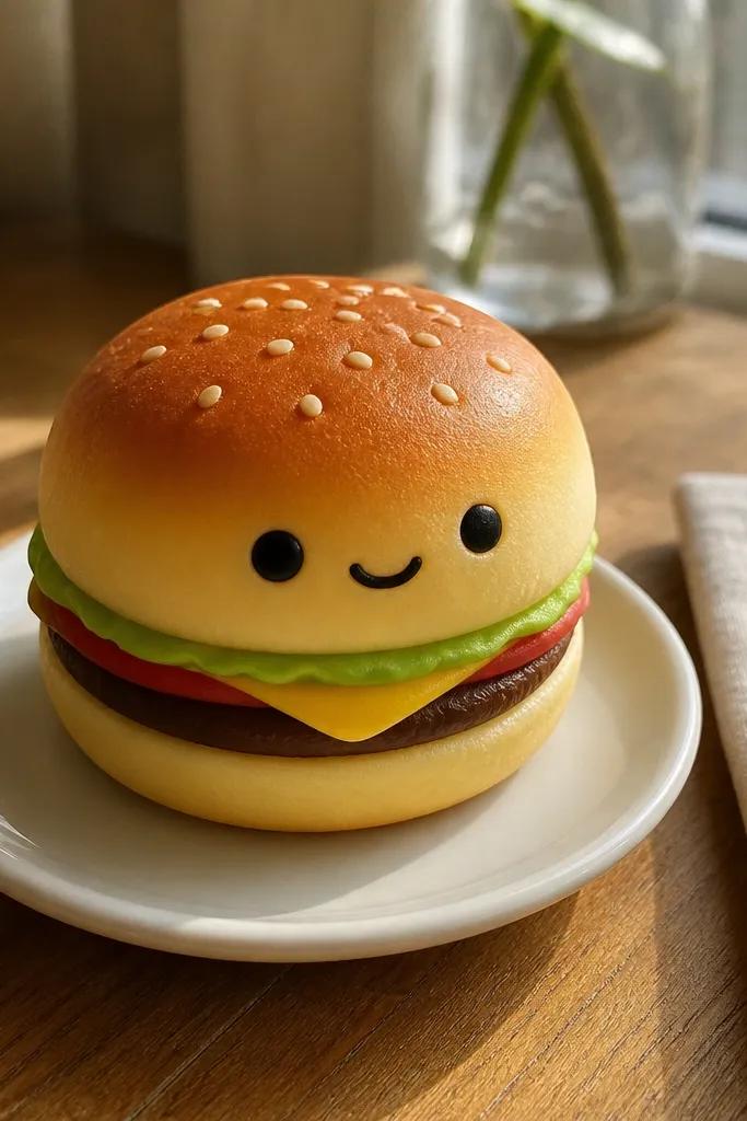 Hamburger squishy with sesame bun top and lettuce and tomato layers