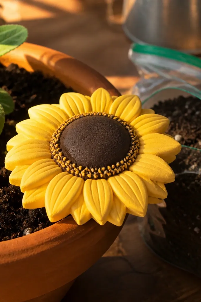 Sunflower squishy with yellow petals and a dark seed center
