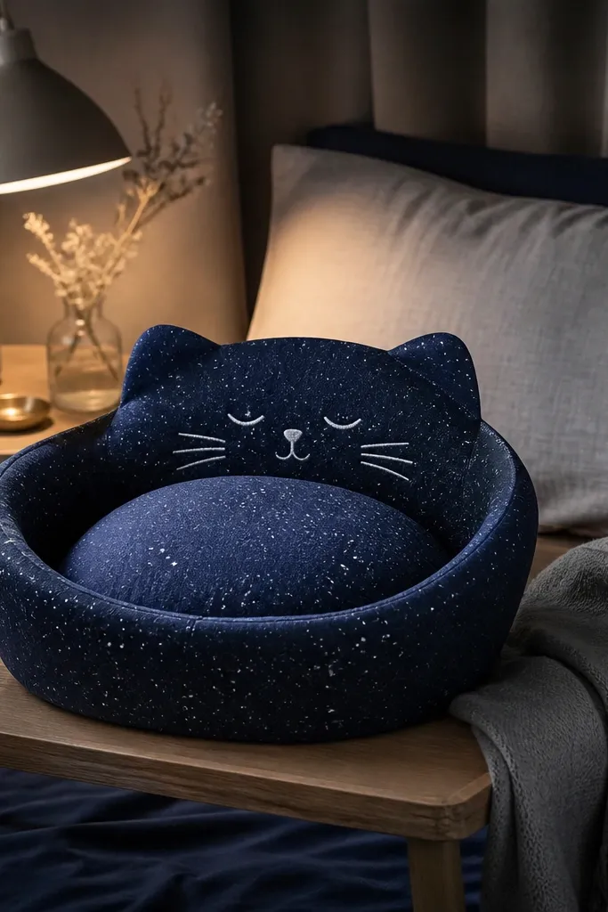 Cat bed squishy with star pattern and a small sleeping cat face