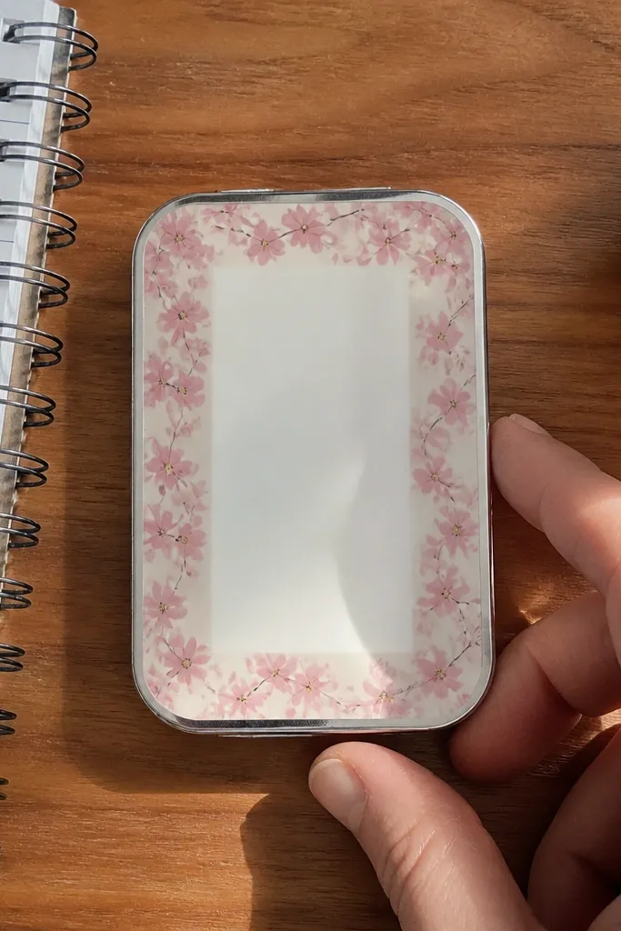 Light pink sakura washi tape border Altoids wallet with a glossy sealed top