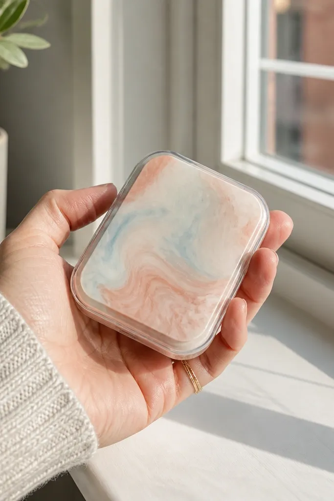 Pastel marbled Altoids wallet front with a smooth sealed finish