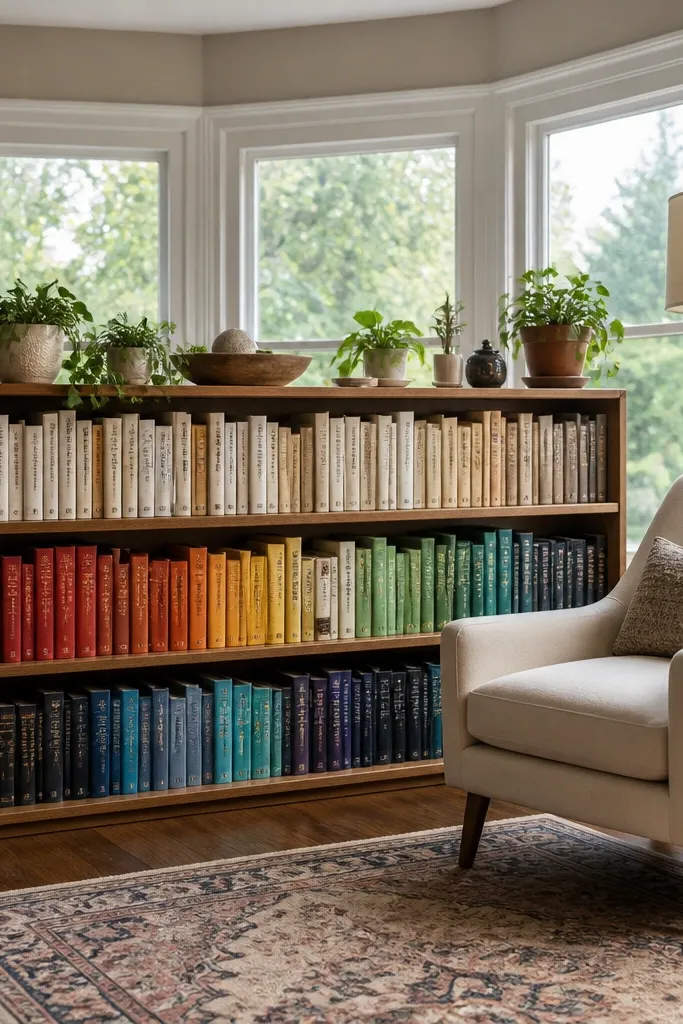 A small freestanding bookshelf and reading lamp arranged around a bay window.
