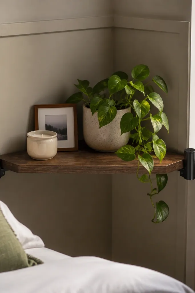 Renter-Friendly Corner Shelves for Cozy Bedroom Displays