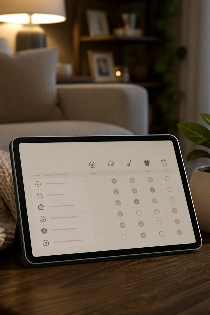 Living room themed Notion page with a small chore list and a progress bar style view.