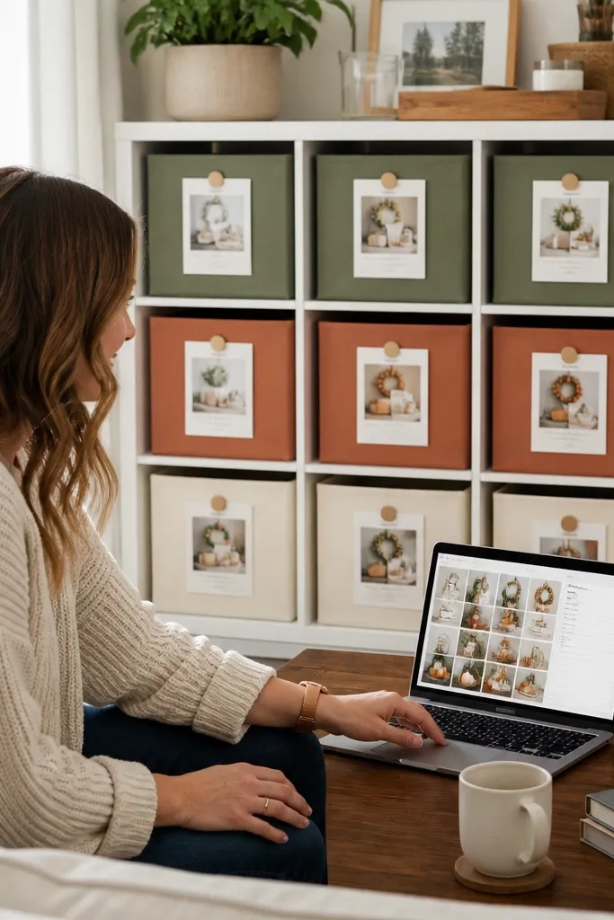 Notion decor lookbook with seasonal tags and a grid of item cards.