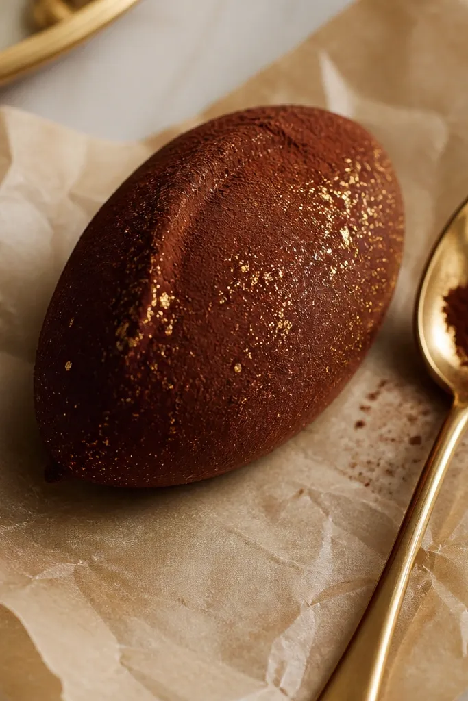 A brown truffle paper squishy with gold speckle details