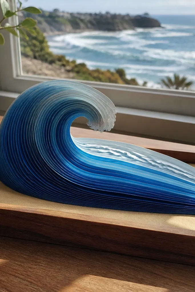A blue wave paper squishy with layered ridges and white foam highlights